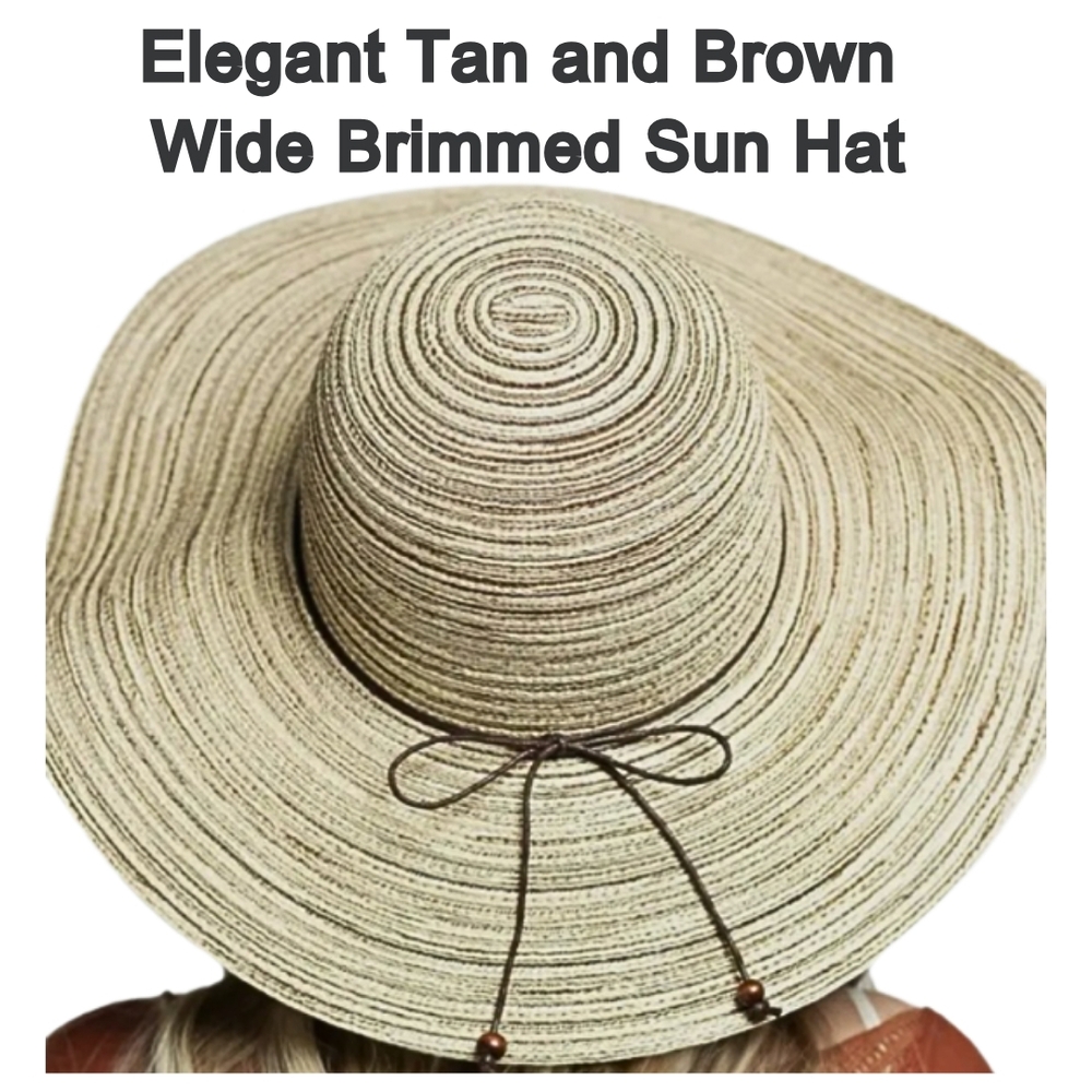 Elegant Tan and Brown Wide Brimmed Sun Hat